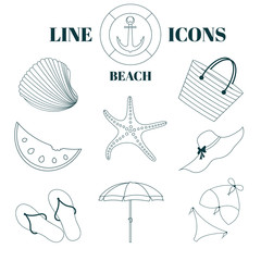Beach line icons set made in trendy linear style. Can be used for web and mobile applications.
