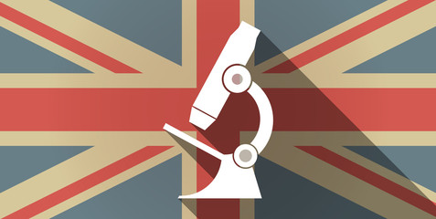 Long shadow UK flag icon with  a microscope icon