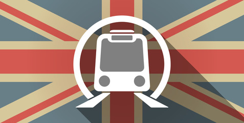 Long shadow UK flag icon with  a subway train icon