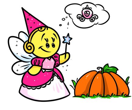 Smiley character Fairy Cinderella pumpkin cartoon illustration
