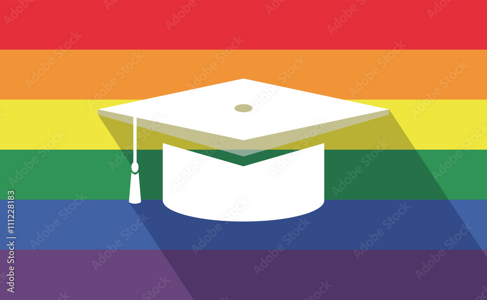 Poster Long shadow gay pride flag with a graduation cap