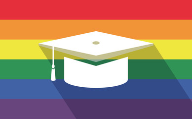 Long shadow gay pride flag with a graduation cap