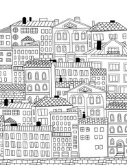 Hand  dawn houses and buildings. Doodle town illustration.