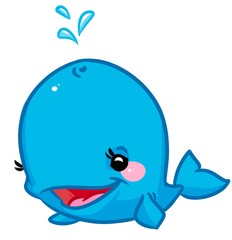 Blue Whale cartoon illustration  animal character