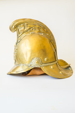British Other Ranks Merryweather Brass Fire Helmet, side view