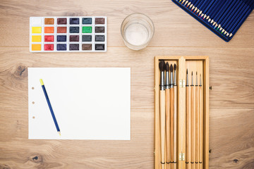 Fototapeta premium Artists' tools on desktop