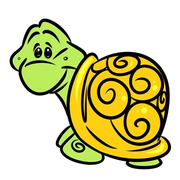 Little turtle cartoon illustration isolated image animal character 
