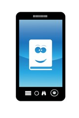 Visage sur un livre dans un téléphone mobile