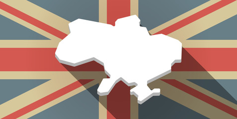 Long shadow UK flag icon with  the map of Ukraine