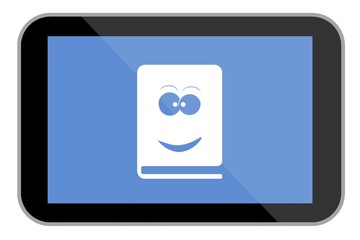 Visage sur un livre dans une tablette