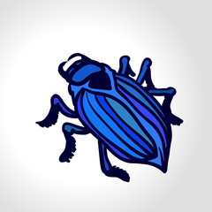 Ground beetle. Colorful vector drawing of big blue beetle.