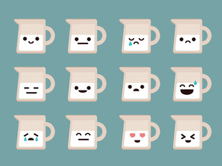 Milk Cartoon Character with Different Expressions. Isolated
