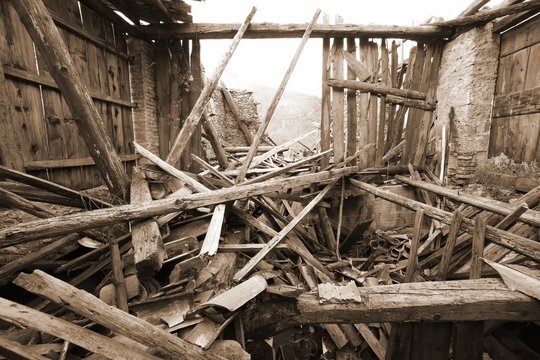 rubble and the ruins of the house