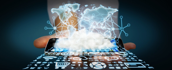 Businessman holding world and cloud © sdecoret