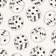 Hand drawn rolling dice seamless pattern. Modern stylish outlined decorative ornament. Repeating background for textiles, wrapping paper or wallpaper. Isolated vector illustration. - 111237177