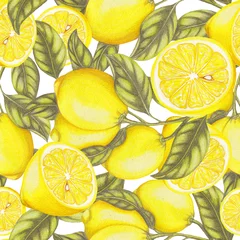 Papier Peint photo Lavable Citrons Modèle sans couture de citrons dessinés à la main