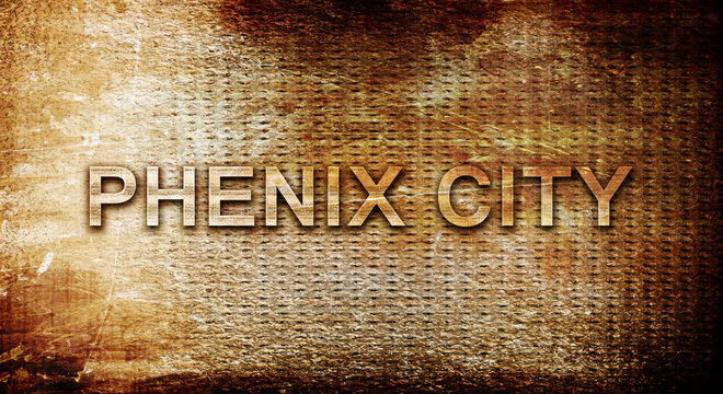 phenix city, 3D rendering, text on a metal background