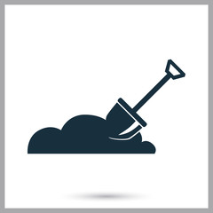 Shovel digging the soil icon on the background