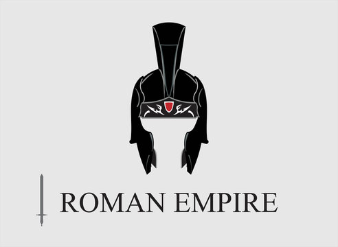 Elegant Centurion helmet, combine with text. Symbol of the Emperor, The Roman Empire. Symbol of the Greatest. An illustration of the emperor icon combine horizontally with text and sword icon.