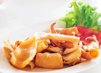 Fried dry Squid seafood dish
