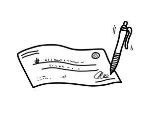 Cheque/Check Doodle, a hand drawn vector doodle illustration of a signed cheque/check.