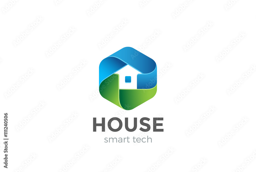 Wall mural eco house logo design vector hexagon home services household