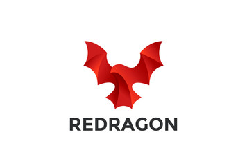 Flying Red Dragon Logo abstract design vector Reptile Bat icon