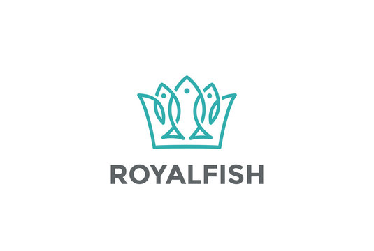 Crown of Fishes Logo design vector Linear style. Royal Fish icon