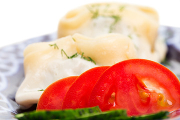 Traditional uzbek manty dumplings with lamb.