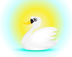 elegance swan cartoon swiming under the sun