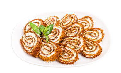 Delicious swiss roll with cream cheese.