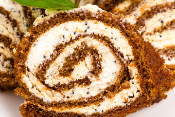 Delicious swiss roll with cream cheese.