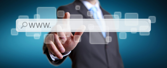 Man surfing on internet with digital tactile web address bar