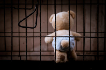 teddy bear abandoned in jail vintage tone