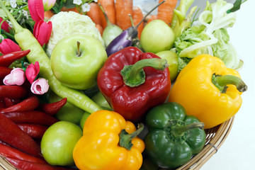Fototapeta na wymiar Asian Fresh Vegetables and multicolored pumpkins