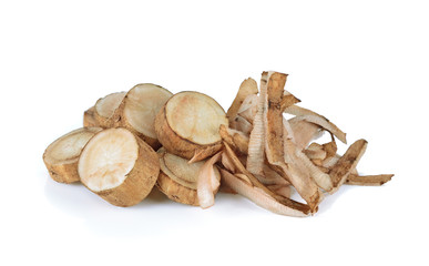 Fresh Burdock roots on white background