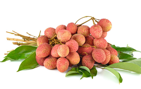 fresh lychees on white background
