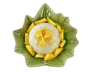 Sticky Rice Mango Thai Dessert on white