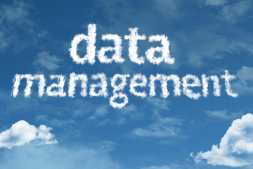 Fototapeta premium Data Management cloud word with a blue sky
