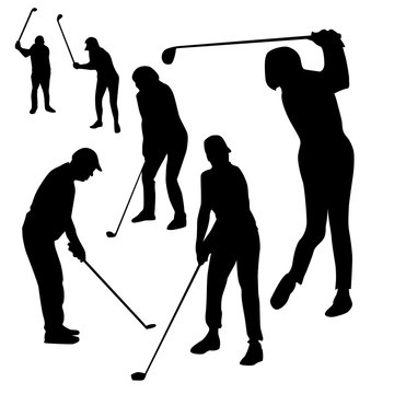 Vector collection black silhouette of golf