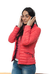 Fototapeta premium Young woman with headphones listening music .Music teenager girl