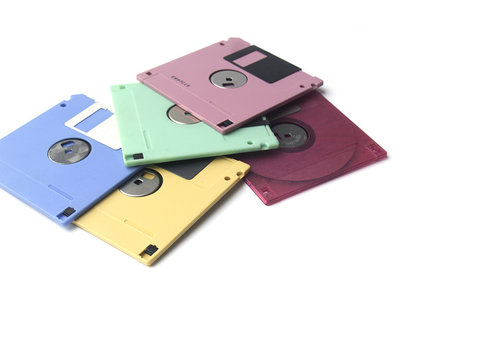 colorful floppy disk or diskette isolated on white background