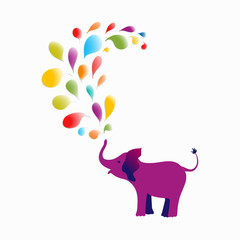 Baby elephant spraying colourful water drops over itself. It's ideal for designing cards, invitations, stickers, tags, and many more. Vector illustration for your design.
