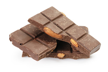 homemade chocolate with almonds, isolated on white background