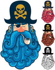 Pirate Portrait 2 / Portrait of cartoon pirate with big beard in 4 versions.  