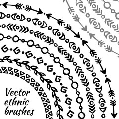 Black and white monochrome ethnic tribal brushes vector set. Brushes are included.