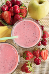 Banana and strawberry smoothie with chia seeds. 