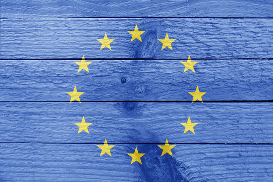 European Union flag on a wood plank