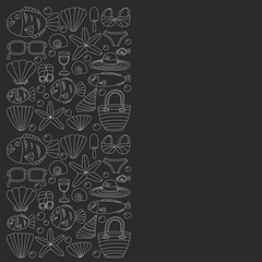 Vector doodle pictures of beach vacation and tropical sea life