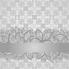 Obraz premium Silver lace border on floral silver pattern wallpaper